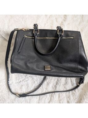 Dooney & Bourke Black Leather Pebble Grain Satchel with Removable Strap